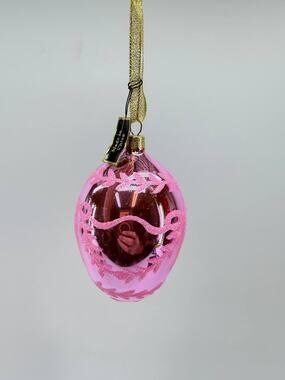 Joan Rivers Style Pink Glass Egg Christmas Ornament Glitter Box